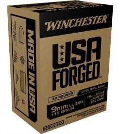 Winchester USA Forged 9mm Luger Ammunition 50 Rounds 115 Grain Full Metal Jacket Steel Cased 1190fps WIN9SV