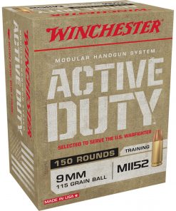 Winchester Active Duty MHS Ammunition 9mm M1152 115 Grain Full Metal Jacket Flat Nose
